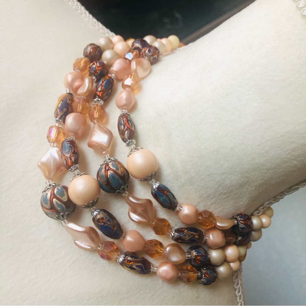 Vintage quad strand lava mixed bead choker necklace